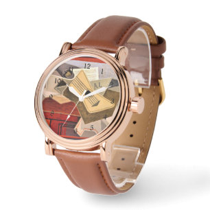 Grau - Guitar und Newspaper Armbanduhr