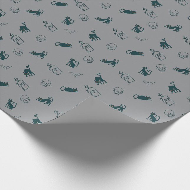 Grau - Halloween Pattern Geschenkwrap 💀 Geschenkpapier (Ecke)