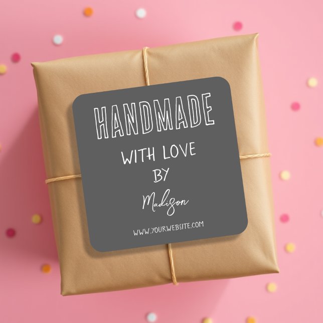 Grau | Handgefertigt mit Liebe Quadratischer Aufkleber (Von Creator hochgeladen)