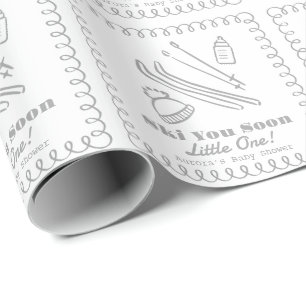 Grau Handgezeichnete Ski Bald Baby-Party Geschenkpapier