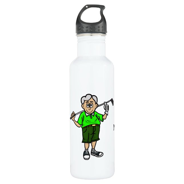 Grau Hiar Männlich Golfer Personalisierte Wasserfl Edelstahlflasche (Vorderseite)