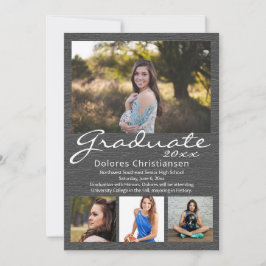 Grau-Holz-Korn Moderner 4-Foto-Abschluss Einladung