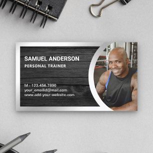 Grau Holz Silber Fitness Personal Trainer Foto Visitenkarte