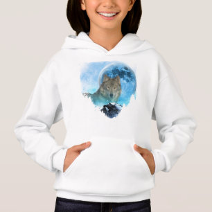 Grau-Holz-Wolf Vollmond-Flucht Hoodie
