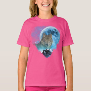 Grau-Holz-Wolf Vollmond-Flucht T-Shirt