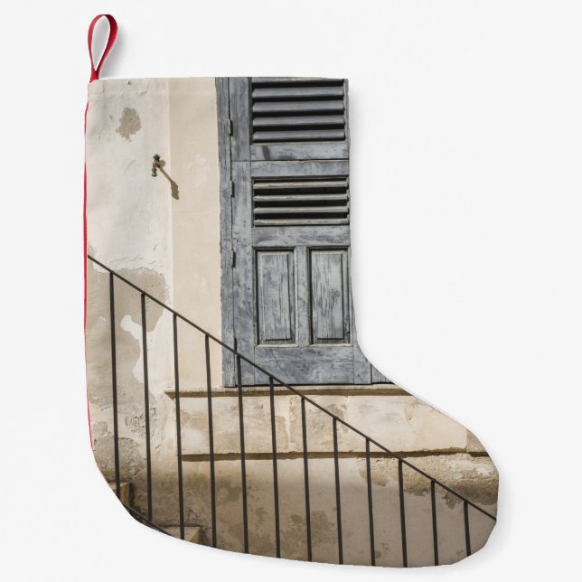 GRAU-HOLZFENSTER KLEINER WEIHNACHTSSTRUMPF (Vorderseite)