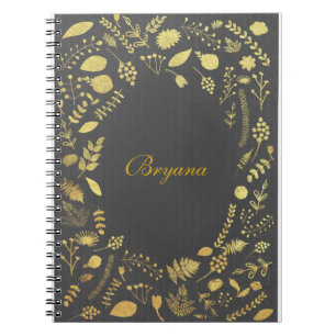 Grau-Holzkohle- und Faux-Gold-Blumen-Notizbuch Notizblock