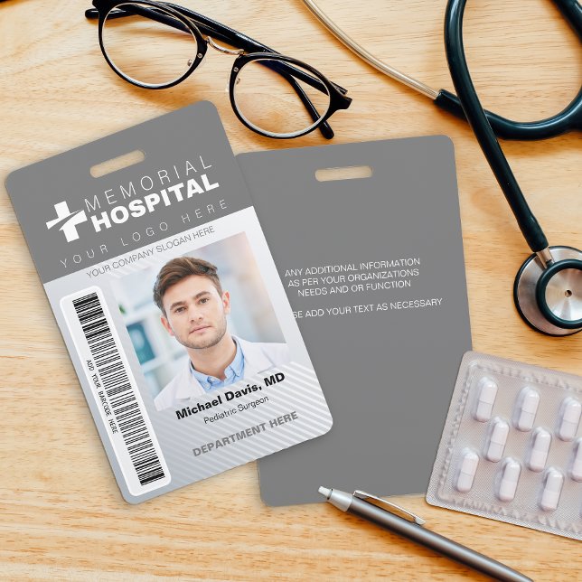 Grau Hospital ID Abzeichen mit Foto & Strichcode Ausweis (Von Creator hochgeladen)