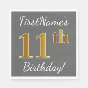 Grau, Imitat-Gold11. Geburtstag + Individueller Serviette