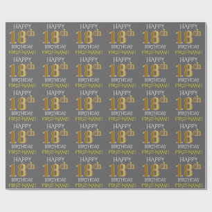 Grau, Imitat-Gold "GLÜCKLICHER 18. GEBURTSTAG " Geschenkpapier