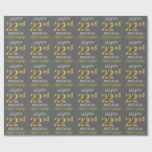 Grau, Imitat-Gold "GLÜCKLICHER 22. GEBURTSTAG " Geschenkpapier