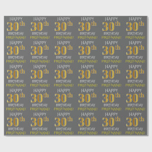 Grau, Imitat-Gold "GLÜCKLICHER 30. GEBURTSTAG " Geschenkpapier