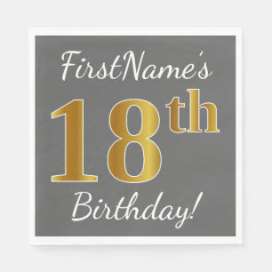 Grau, Imitate Gold 18. Geburtstag + Individuelle N Serviette
