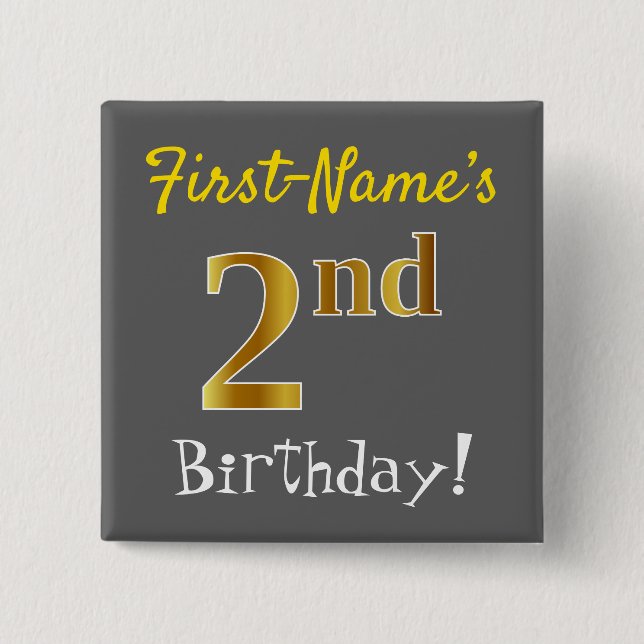 Grau, Imitate Gold 2. Geburtstag, mit Individuelle Button (Vorderseite)