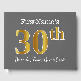 Grau, Imitate Gold 30. Geburtstag Party + Individu Gästebuch