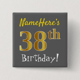 Grau, Imitate Gold 38. Geburtstag, mit Individuell Button