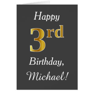 Grau, Imitate Gold 3. Geburtstag + Individuelle Na