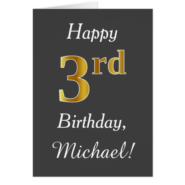 Grau, Imitate Gold 3. Geburtstag + Individuelle Na (Vorne)