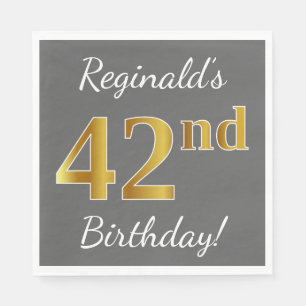 Grau, Imitate Gold 42. Geburtstag + Individuelle N Serviette