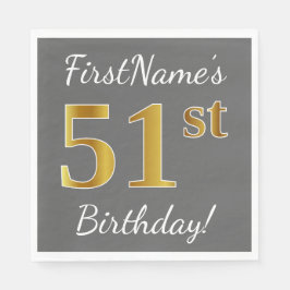 Grau, Imitate Gold 51. Geburtstag + Individuelle N Serviette