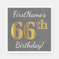 Grau, Imitate Gold 66. Geburtstag + Individuelle N