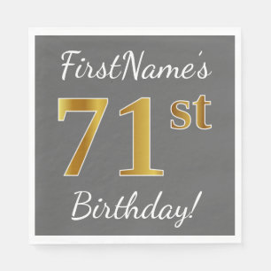 Grau, Imitate Gold 71. Geburtstag + Individuelle N Serviette
