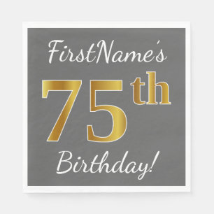 Grau, Imitate Gold 75. Geburtstag + Individuelle N Serviette