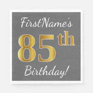 Grau, Imitate Gold 85. Geburtstag + Individuelle N Serviette