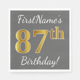 Grau, Imitate Gold 87. Geburtstag + Individuelle N Serviette
