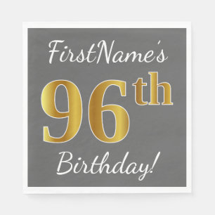 Grau, Imitate Gold 96. Geburtstag + Individuelle N Serviette