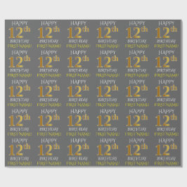 Grau, Imitate Gold "HAPPY 12. BIRTHDAY" Geschenkpapier