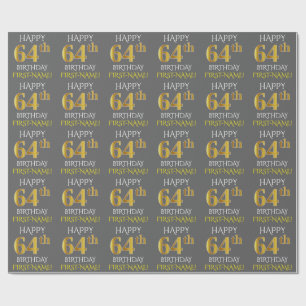 Grau, Imitate Gold "HAPPY 64. BIRTHDAY" Geschenkpapier