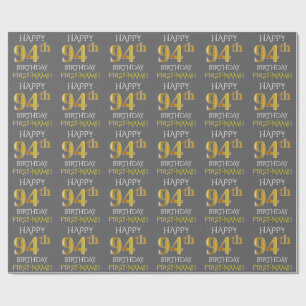 Grau, Imitate Gold "HAPPY 94. BIRTHDAY" Geschenkpapier