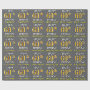Grau, Imitats Gold "HAPPY 60. BIRTHDAY" Geschenkpapier
