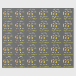 Grau, Imitats Gold "HAPPY 66. BIRTHDAY" Geschenkpapier