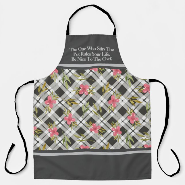 grau Kariert mit rosa Blütenfarbe Schürze (Vorderseite)