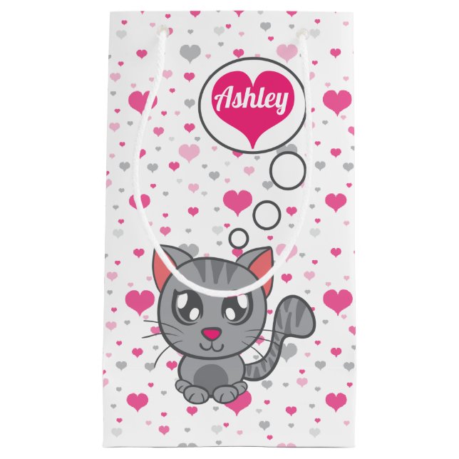 Grau Kitty Liebe Kleine Geschenktasche Geschenktüte (Vorderseite)