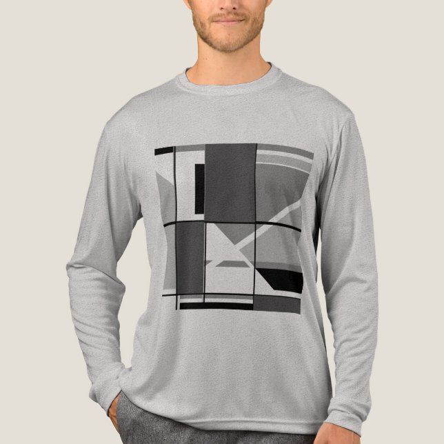 Grau-Kohle Schwarz MCM Geometrisch Abstrakt Tri-Blend Shirt (Vorderseite)