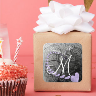 Grau & Lavendel - Hochzeitsseal für ein glückliche Quadratischer Aufkleber