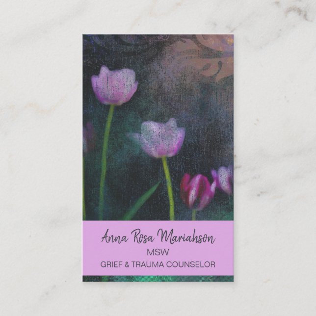 *~* Grau Lavendel Pink Tulip Grunge Shabby Vintag Visitenkarte (Vorderseite)