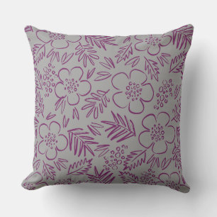 Grau Lila Blumenmuster Kissen