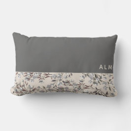 Grau & Linen Beige Floral | Monogramm Lendenkissen