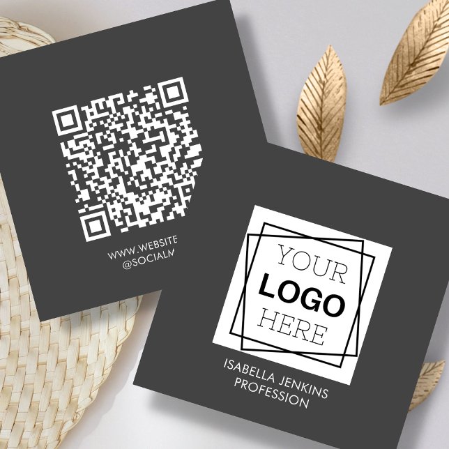 Grau | Logo | QR Code Square Business Card Quadratische Visitenkarte (Von Creator hochgeladen)