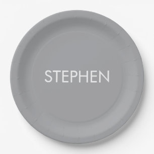 Grau minimalistischer benutzerdefinierter Name Pappteller