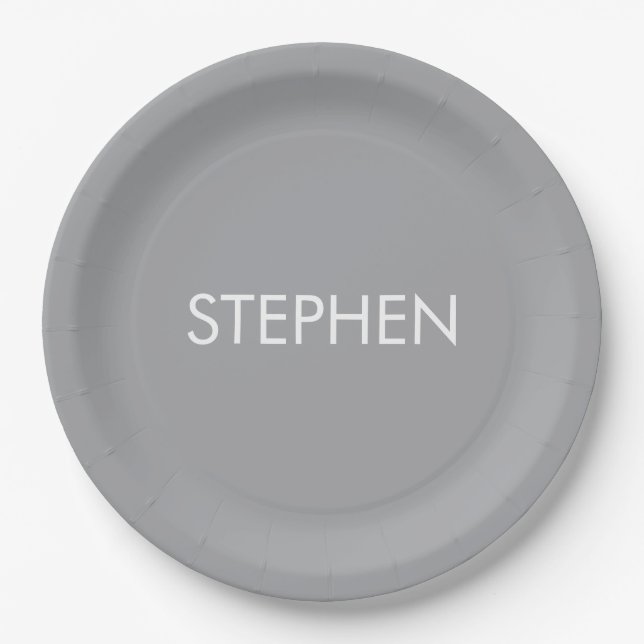Grau minimalistischer benutzerdefinierter Name  Pappteller (Vorderseite)