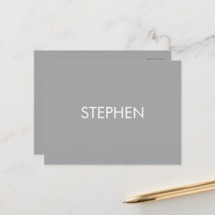 Grau minimalistischer benutzerdefinierter Name Postkarte