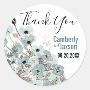 Grau mit blauer Wasserfarbe Blumenkuchen Hochzeit Runder Aufkleber