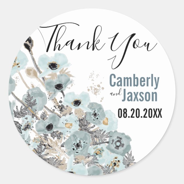 Grau mit blauer Wasserfarbe Blumenkuchen Hochzeit Runder Aufkleber (Vorderseite)