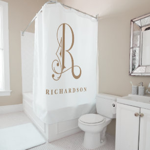 Grau mit elegantem Monogramm R benutzerdefiniert Duschvorhang