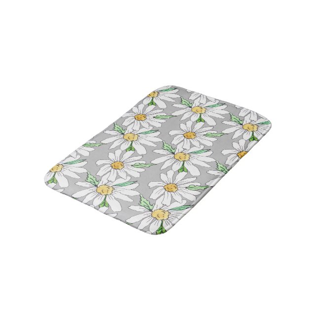 grau mit Gänseblümchen Badematte (Schrägansicht)